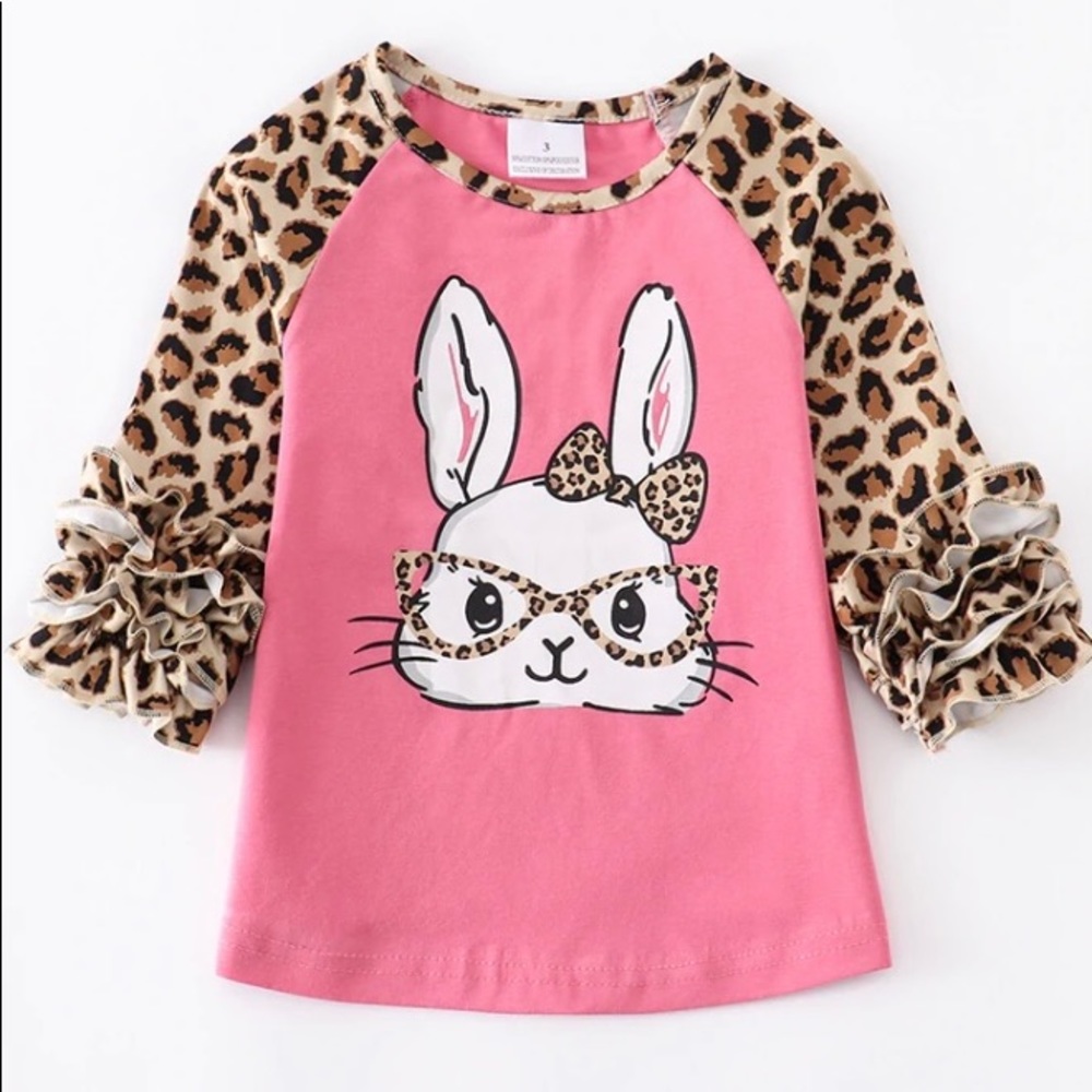 Pink Leopard Rabbit Ruffle Shirt